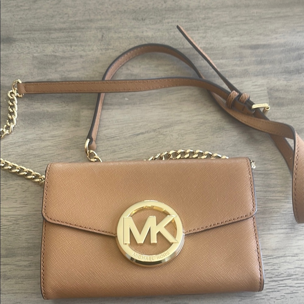 MICHAEL Michael Kors Camel Crossbody Bag with Gold Emblem